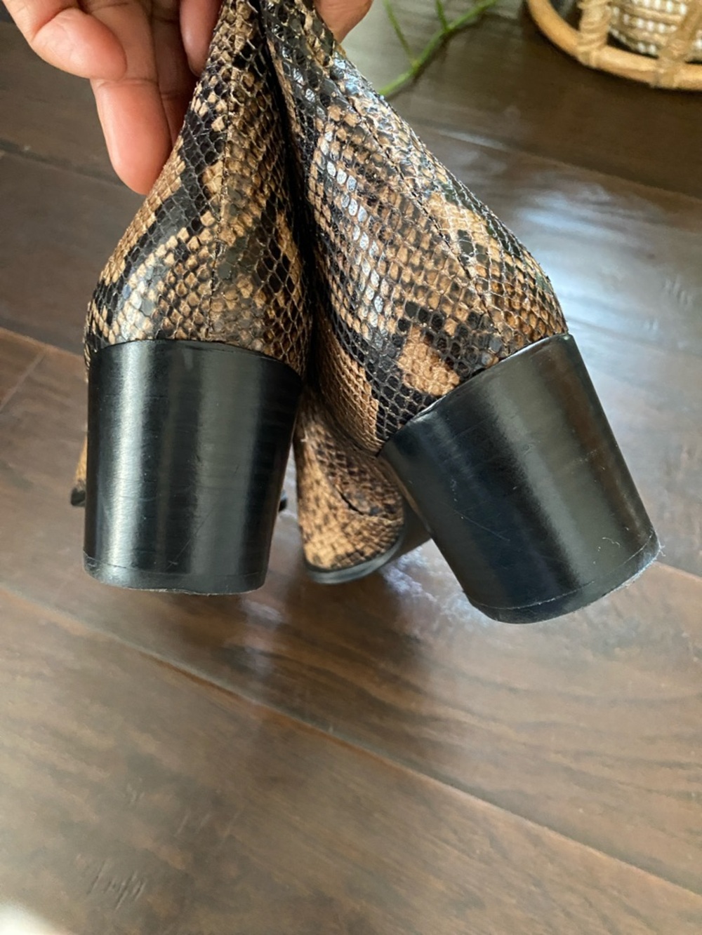 Margaux Leather Snake-Print Brown Ankle Boots with Block Heel - Women's - Picture 7 of 9